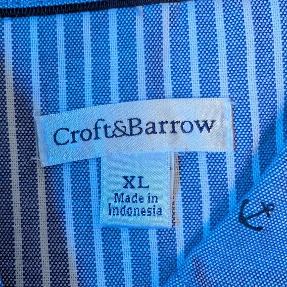 NWT Croft & Barrow chambray blouse XL button up anchor print striped cuffs - Picture 9 of 11